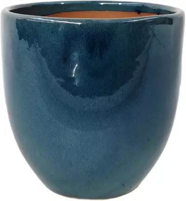Geglazuurde bloempot hoog 20x18 cm blauw - afbeelding 1