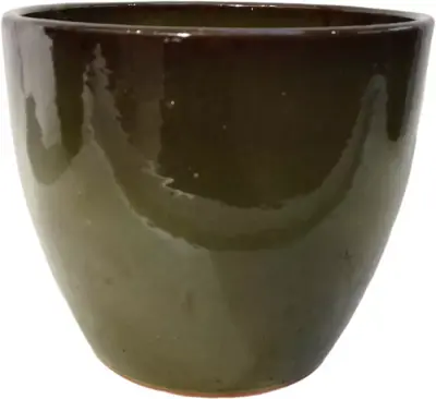 Geglazuurde bloempot hoog 30x26 cm jade zwart - afbeelding 1