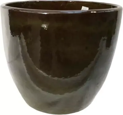 Geglazuurde bloempot hoog 50x43 cm jade zwart - afbeelding 1