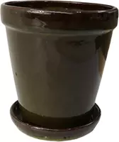 Geglazuurde bloempot konisch 16x17 cm jade zwart - afbeelding 1