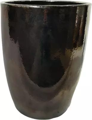 Geglazuurde bloempot konisch 38x50 cm zilver zwart - afbeelding 1