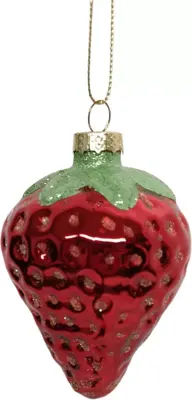 Glazen kerst ornament aardbei 9cm rood