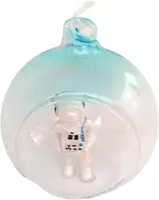 Glazen kerst ornament astronaut 8cm transparant, blauw  - afbeelding 1