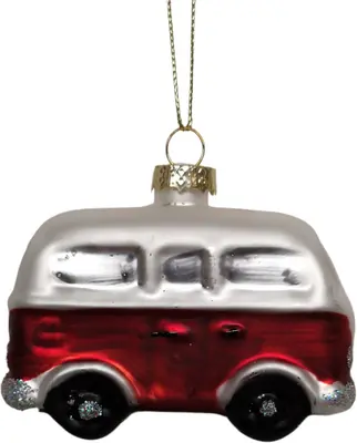 Glazen kerst ornament bus 8.5cm rood 