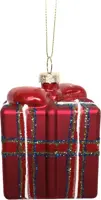 Glazen kerst ornament cadeau 8.5cm rood