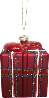 Glazen kerst ornament cadeau 8.5cm rood 
