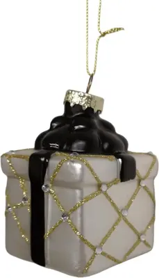 Glazen kerst ornament cadeau 9cm parel, zwart