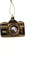 Glazen kerst ornament camera 5.5cm zwart, goud 