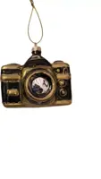 Glazen kerst ornament camera 5.5cm zwart, goud