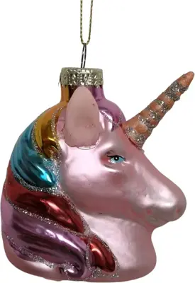 Glazen kerst ornament eenhoorn 8.5cm roze