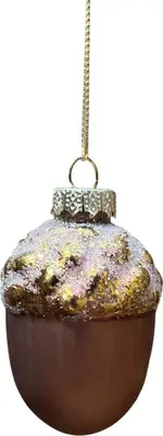 Glazen kerst ornament eikel 8cm goud, bruin
