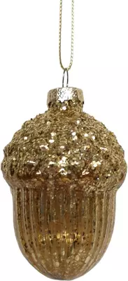 Glazen kerst ornament eikel 9cm goud 