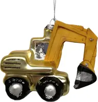 Glazen kerst ornament graafmachine 8.5cm geel kopen?