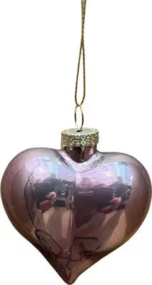 Glazen kerst ornament hart 7cm vintage roze