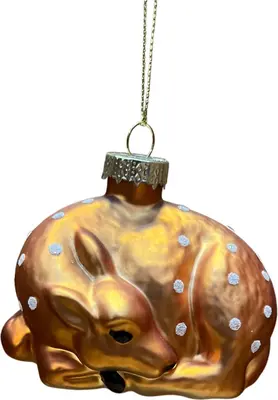 Glazen kerst ornament hert 8cm bruin