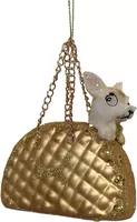 Glazen kerst ornament hond in handtas 8cm goud  kopen?