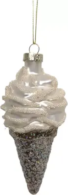 Glazen kerst ornament ijsje 13.5cm wit, bruin