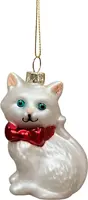 Glazen kerst ornament kat 9cm wit kopen?