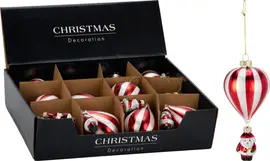 Glazen kerst ornament luchtballon 16cm rood, wit kopen?