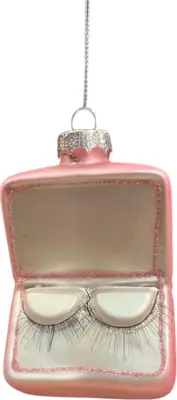 Glazen kerst ornament nepwimpers 9.5cm roze