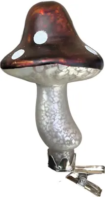 Glazen kerst ornament paddenstoel op clip 10cm donkerbruin