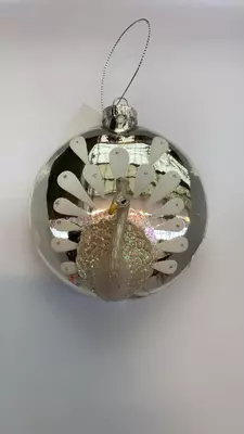 Glazen kerst ornament pauw 9.5cm zilver, wit  - afbeelding 2