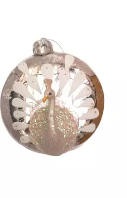 Glazen kerst ornament pauw 9.5cm zilver, wit  - afbeelding 1