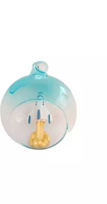 Glazen kerst ornament raket 8cm transparant, blauw  - afbeelding 1