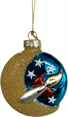 Glazen kerst ornament ruimte 7cm goud, blauw 