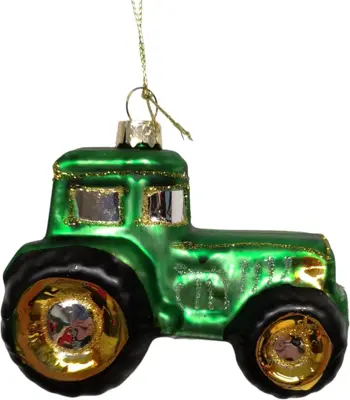 Glazen kerst ornament tractor 8.5cm groen