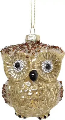 Glazen kerst ornament uil 10cm bruin