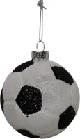 Glazen kerst ornament voetbal 8cm zwart, wit kopen?