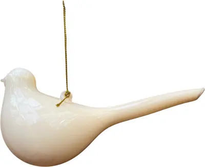 Glazen kerst ornament vogel 15cm wolwit
