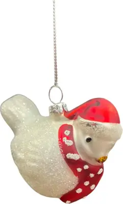 Glazen kerst ornament vogel met kerstmuts 7cm rood, wit