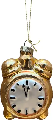 Glazen kerst ornament wekker 9.5cm goud