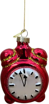 Glazen kerst ornament wekker 9.5cm rood