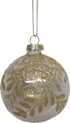 Glazen kerstbal blad 8cm goud, transparant - afbeelding 1