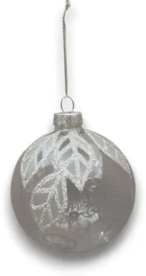 Glazen kerstbal blad 8cm transparant, goud