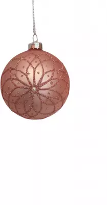 Glazen kerstbal bloem 8cm roze
