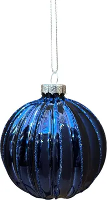 Glazen kerstbal bol lijn 8cm nachtblauw