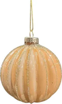 Glazen kerstbal bol lijn 8cm parel, geel