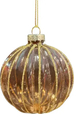 Glazen kerstbal bol lijn 8cm pecan bruin