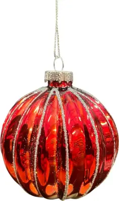 Glazen kerstbal bol lijn 8cm rood