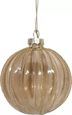 Glazen kerstbal bol lijn 8cm roze, goud