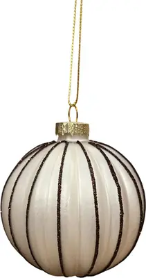 Glazen kerstbal bol lijn 8cm wolwit