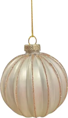Glazen kerstbal bol lijn 8cm wolwit