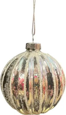 Glazen kerstbal bol lijn 8cm zilver, wit