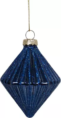 Glazen kerstbal diamant 6cm blauw