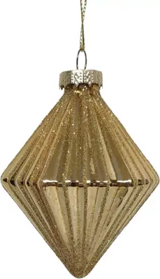 Glazen kerstbal diamant 6cm goud - afbeelding 1