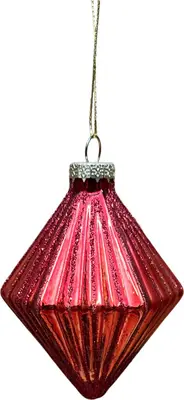 Glazen kerstbal diamant 6cm rood